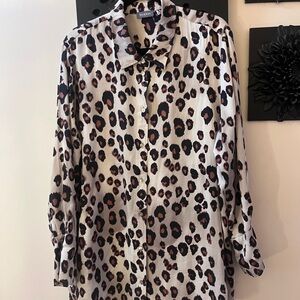 SAMOON Leopard-Print Satin Blouse in Beige, Black & Brown
